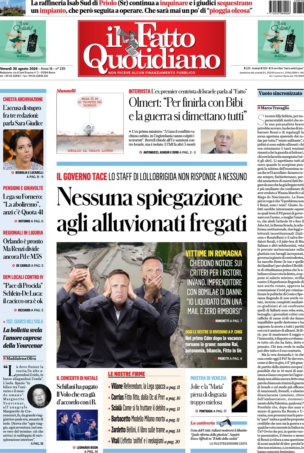 Prima Pagina “Il Fatto Quotidiano”