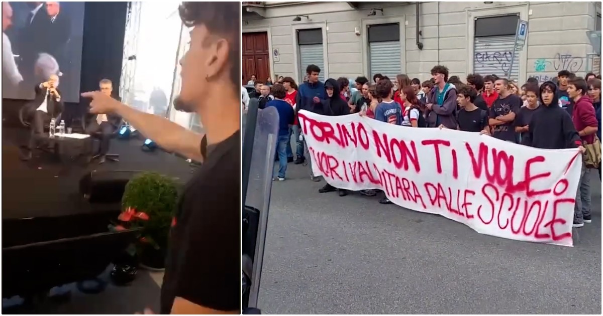 Valditara contestato a Torino: Si deve vergognare. Il ministro sbotta: Sei un antidemocratico. Lo studente viene allontanato