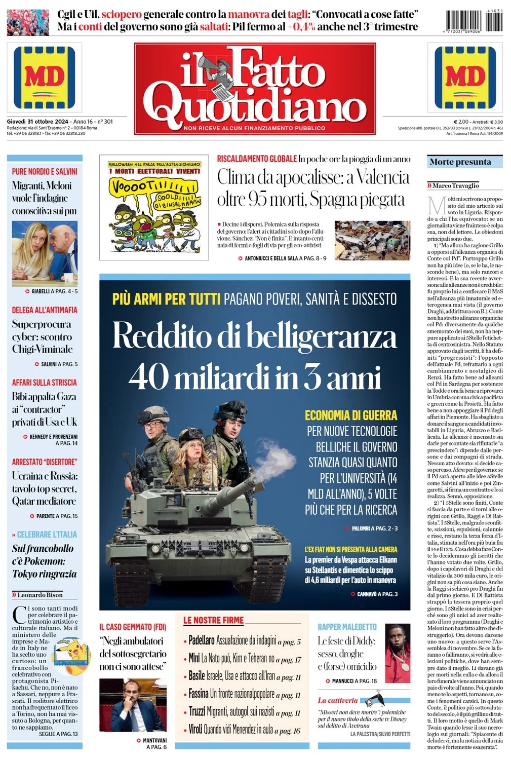 Prima Pagina - Il Fatto Quotidiano -31-10-24