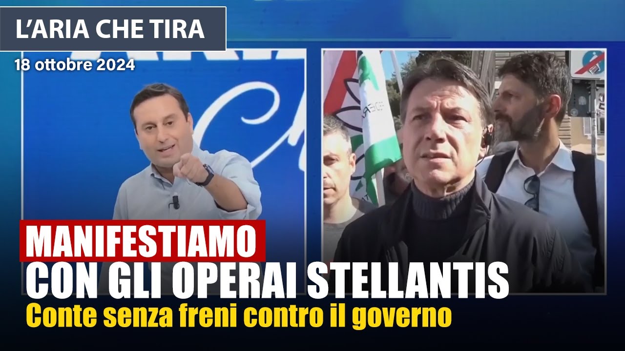 Giuseppe Conte alla manifestazione a Roma con gli operai Stellantis